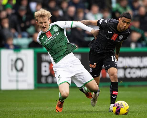 Keanu Baccus in action against Hibs midfielder Ewan Henderson during a St Mirren defeat at Easter Road last season. Picture: SNS