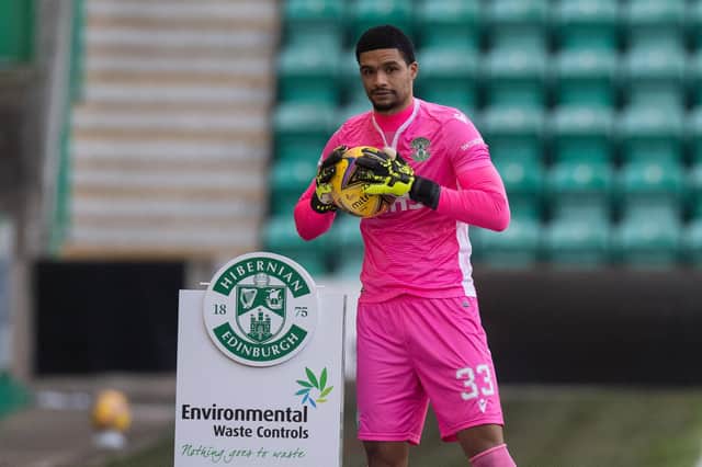 Hibs' Dillon Barnes warms up after coming in as a late replacement for Ofir Marciano ahead of the club's league match against Livingston. Photo by Ross MacDonald / SNS Group