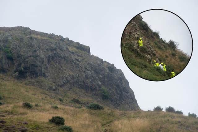 Police search Arthur's Seat following the death of Fawziyah Javed, 31, on Thursday,