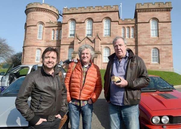 The trio during filming in Scotland for the Amazon Prime series The Grand Tour. Picture: SWNS