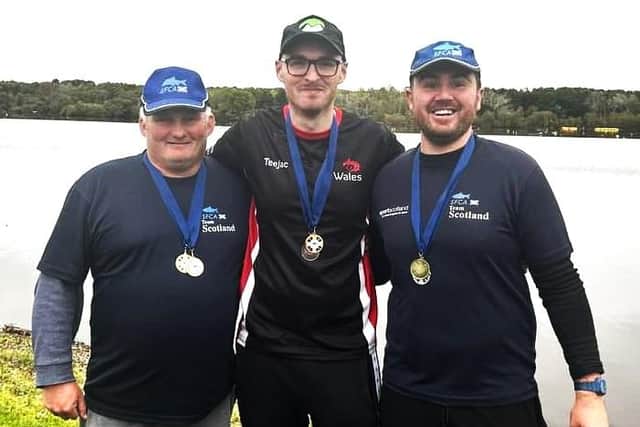 Medal winners at Strathclyde Loch (l-r) Barry Young (Scotland) bronze, Matthew Powell (gold), James Dornom (silver)