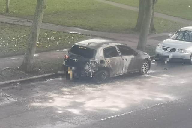One of the vehicles involved in the incident left damaged in Hermitage Place, Leith picture: JPI Media