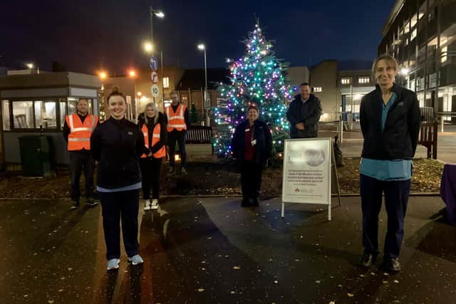 Staff at the Western General Hospital turn on Christmas tree outside the Anne Ferguson Building.