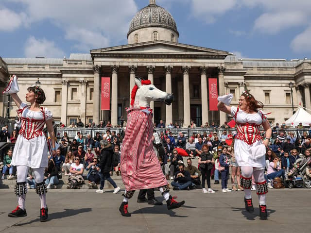 Morris folk dancers perform during Feast of St George celebrations in Trafalgar Square on Sunday, but more could be done (Picture: Hollie Adams/Getty Images)