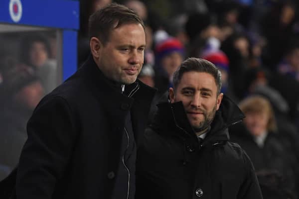 Rangers head coach Michael Beale with Hibs manager Lee Johnson back at his first game in charge in December. Picture: SNS