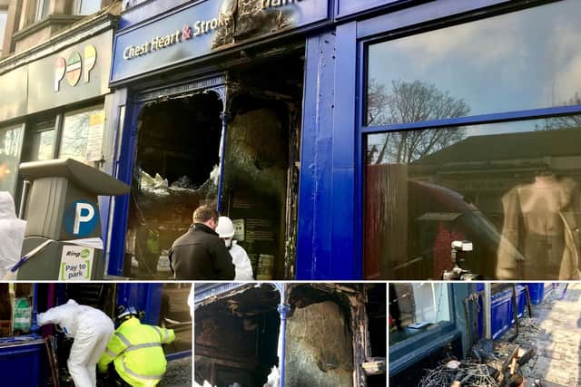 The fire caused extensive damage to the Chest Heart & Stroke Scotland charity shop in Morningside Road.