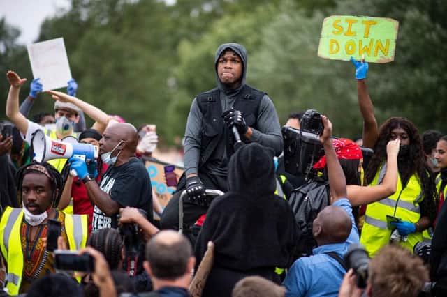 John Boyega speaks to the crowd during a Black Lives Matter protest in Hyde Park  (Getty Images)