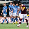 Hearts captain Lawrence Shankland looks dejected as his side concede at Kilmarnock.