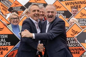 Scottish Liberal Democrat leader Alex Cole-Hamilton (left) joined by Liberal Democrat leader Ed Davey (right) and newly elected MSPs at Newhaven Lighthouse, after doubling their number of MSPs in the Holyrood elections. Picture: Jane Barlow