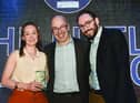 Edinburgh Restaurant Awards 2019. Roberta Hall-McCarron and Sean McCarron of The Little Chartroom flank Evening News editor Euan McGrory. Picture: Neil Hanna Photography