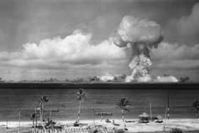 A mushroom cloud forms after a nuclear bomb test off the coast of Bikini Atoll, Marshall Islands, in 1946 (Picture: Keystone/Getty Images)