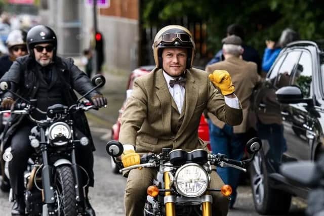 Outlander actor Sam Heguan took part in the Gentleman's Ride in Edinburgh, raising money for men's charity Movember. Photo: Instagram/SamHeughan