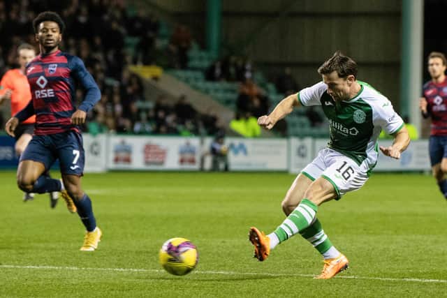 Lewis Stevenson fires in a cross against Ross County