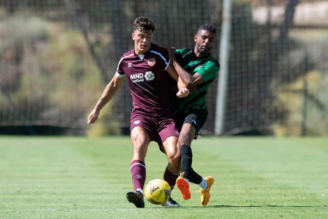 New Hearts defender Lewis Neilson made his debut during a pre-season friendly against Europa FC in Spain