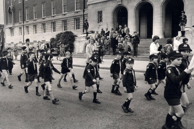 500 scouts on parade  for St Georges day  April 1978