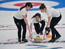 Great Britain's Eve Muirhead curls the stone during the women's round robin session 10 game against China