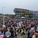 The crowds outside the BT Murrayfield stadium as they wait to get into the Beyonce concert