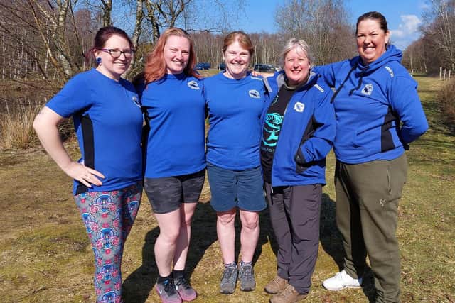 Scotland women's carp team during their training weekend at Broom near Annan. Left to right: Niki Wildman, Catherine Robertson, Joanne Barlow, Eleanor Mitchell and Margo Robinson