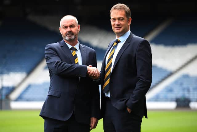 Scottish FA chief executive Ian Maxwell, right, with national coach Steve Clarke.