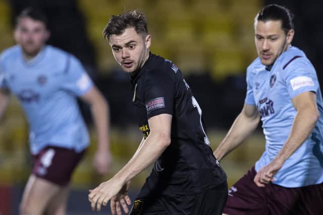 Alan Forrest in action against Hearts during the 1-0 win for Robbie Neilson's side in December. Picture: SNS