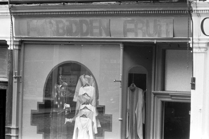 The exterior of the Forbidden Fruit boutique in St Stephen Street, Stockbridge, in June 1971