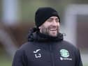Hibs manager Lee Johnson is well wrapped up at Hibernian Training Centre. Picture: by Paul Devlin / SNS