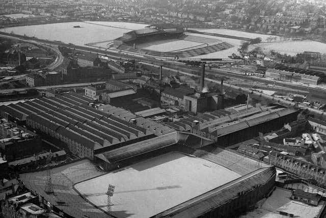 An aerial view of Tynecastle taken in February 1965