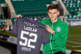 Ethan Laidlaw celebrates signing his first professional deal with Hibs