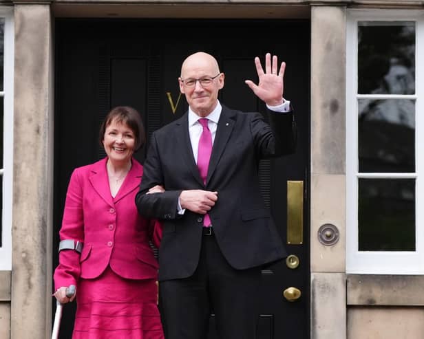 John Swinney, with his wife Elizabeth Quigley, on the steps of Bute House, the official residence of the First Minister.  Picture: Andrew Milligan/PA Wire