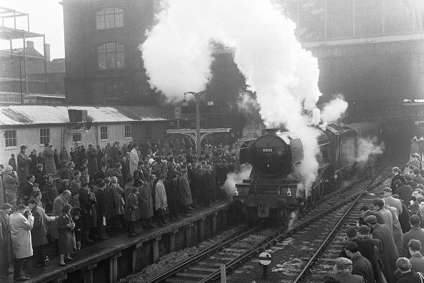 The 1.15 to Doncaster, pulled by The Flying Scotsman, gets a hearty send off from 300 fans at Kings Cross. The Flying Scotsman on its last official run for British Rail before it's retirement, 15th January 1963.