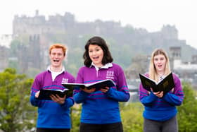 Jamie Lewis, Lucy McVicar and Kristen Forbes sang with the National Youth Choir of Scotland this morning on Calton Hill as restrictions ease across Scotland. (Picture credit:  Ian Georgeson)