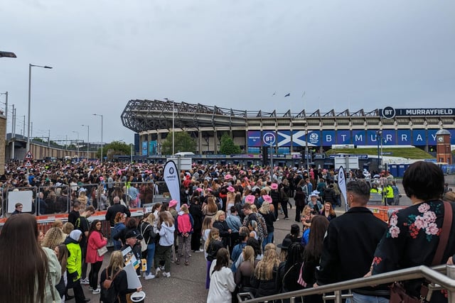 A sea of pink cowboy hats could be seen, as excited crowds gathered outside BT Murrayfield before the concert.