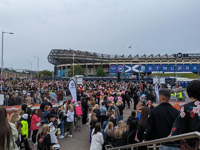 A sea of pink cowboy hats could be seen, as excited crowds gathered outside BT Murrayfield before the concert.