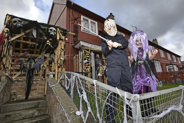 Pictured in 2018, Jack (9) & Jessica(6) McCallum outside their home in Sighthill Drive Edinburgh, which gets into the spooky spirit every year, with hundreds of local children turning up to enjoy the 'Halloween house' every year, with donations passed onto charity.




 Neil Hanna Photography
www.neilhannaphotography.co.uk
07702 246823