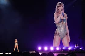 US singer Taylor Swift performs on stage during a concert as part of her Eras World Tour in Sydney. (Photo by David Gray/Getty Images)