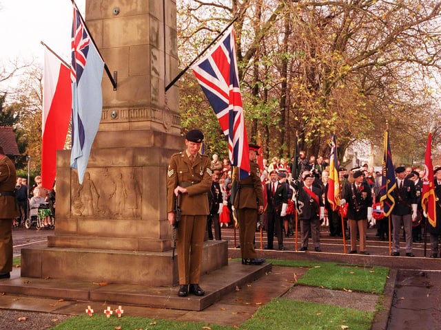 The scene at the Doncaster war memorial for the remembrance day service in 1998