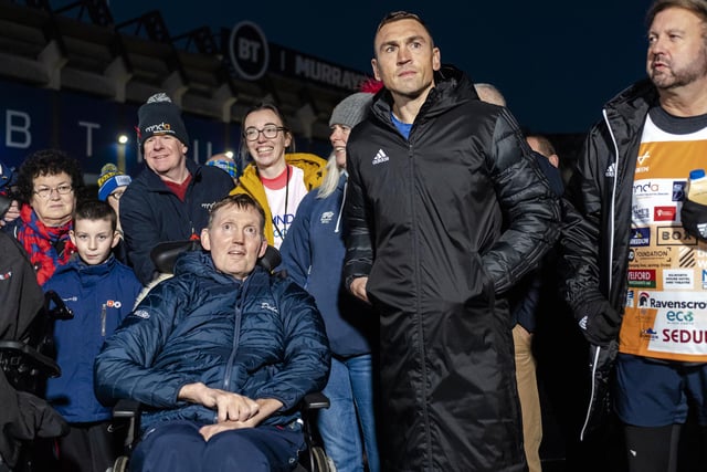 Kevin Sinfield with Doddie Weir ahead of day one of the Ultra 7 in 7 Challenge from Murrayfield to Melrose. The former Leeds captain completed seven ultra-marathons in as many days in aid of research into Motor Neurone Disease.