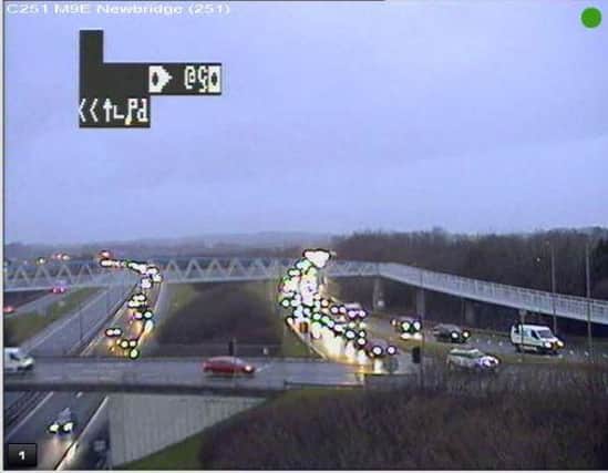 Queues are forming on the M9 due to traffic lights being out at the Newbridge Roundabout (Photo: Traffic Scotland)