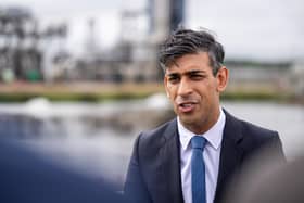 Prime Minister Rishi Sunak speaking to the media during his visit to Shell St Fergus Gas Plant in Peterhead, Aberdeenshire, for the  announcement of further measures to protect the UK's long-term energy security. Picture date: Monday July 31, 2023. PA Photo. The Prime Minister is expected to announce millions of pounds in funding for the Acorn carbon capture project, a joint venture between Shell UK and other companies, and confirm plans to issue new licences for oil and gas exploration in the North Sea. See PA story POLITICS Energy. Photo credit should read: Euan Duff/PA Wire 