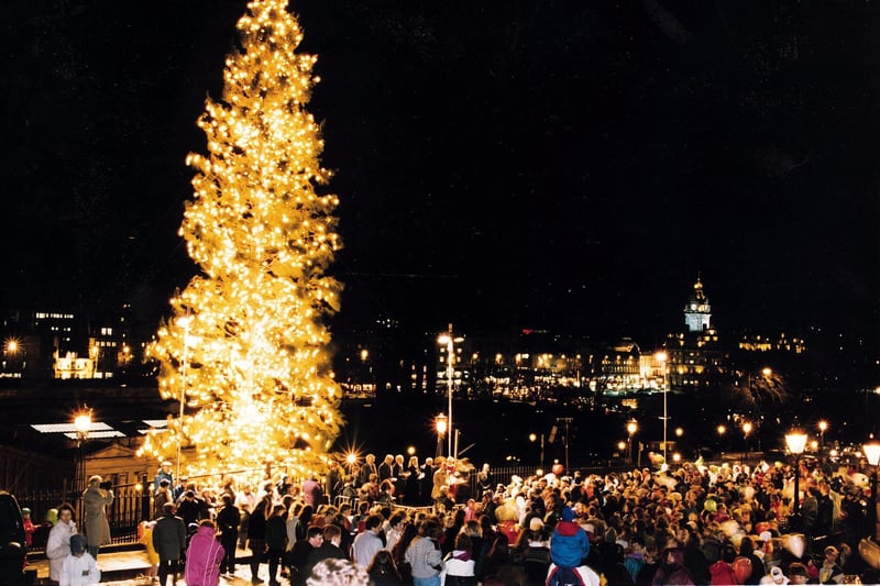 Christmas tree lights being switched on at the Mound in 1993.