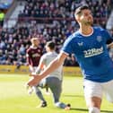 Antonio Colak celebrates after making it 2-0 to Rangers during the first half against Hearts at Tynecastle. Picture: SNS