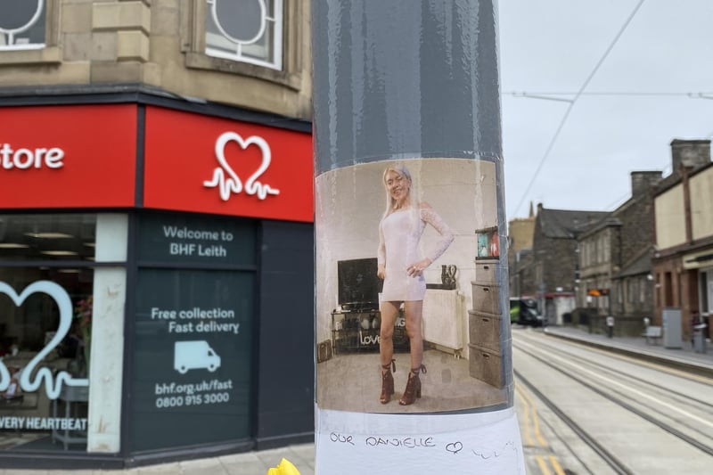 Tributes have been left for Edinburgh mum Danielle Davidson, pictured, on Constitution Street in Leith.