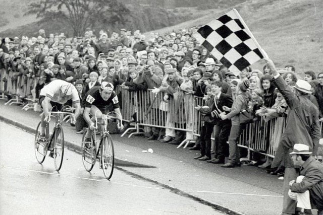 A race to the finish at the 1970 Games Road Cycling event.
