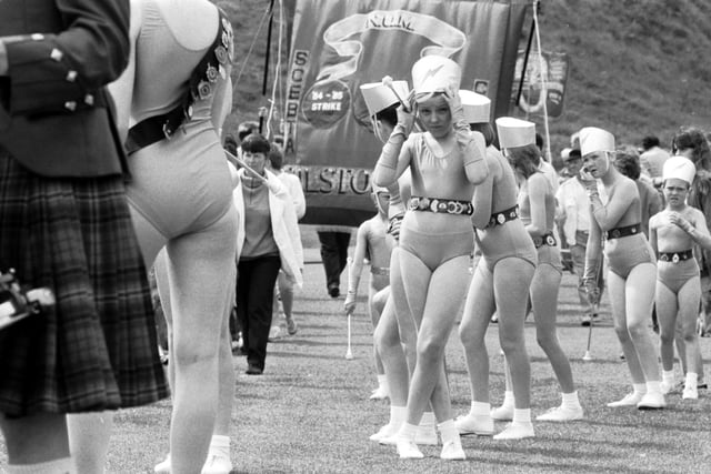 Majorettes in Holyrood Park in Edinburgh on the Scottish Miners Gala Day in June 1989.