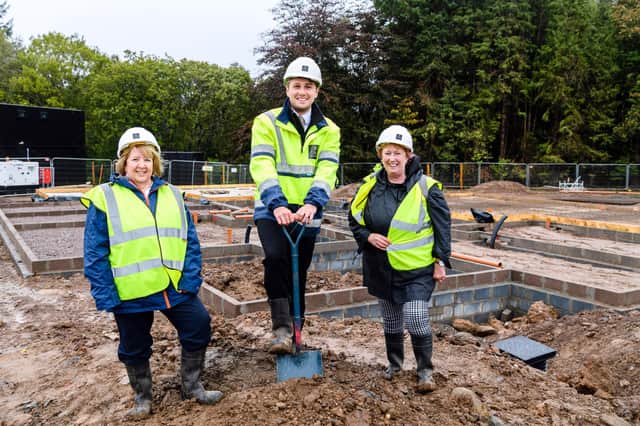Pictured: Stephen Faller (Land Manager, CALA Homes (East)), Mary Mulligan (Chair of Dunedin Canmore Housing Association) and Christine Grahame MSP