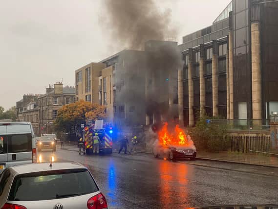 The incident involving a car on fire happened at around 3.30pm on Thursday on Dundas Street in Edinburgh.