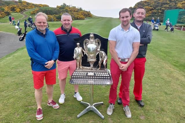 Bank of Scotland, represented by John Gallacher, Neil Sutherland, Andy Stevenson and Calum Burgess, wore red trousers or shorts in honour of Dispatch Trophy legend Ian Taylor. Picture: National World.