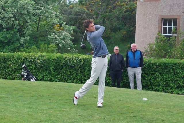 Harry Carruthers, playing for Watsonians, tees off at the first in the third round of the Dispatch Trophy at the Braids. Picture: National World.