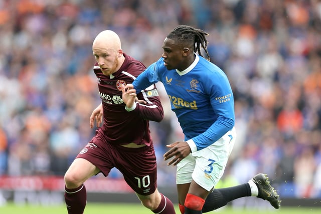 Hearts' Liam Boyce (left) and Rangers' Calvin Bassey battle for the ball during the Scottish Cup final at Hampden Park.