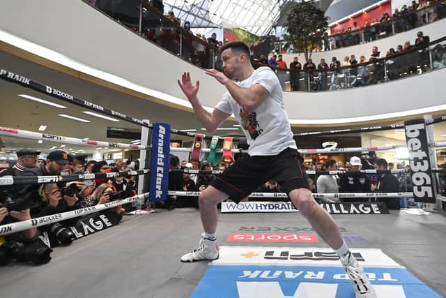 Josh Taylor during an open workout at St Enoch's Square in Glasgow ahead of his world title defence fight against Jack Catterall on Saturday at OVO Hydro. Picture: John Devlin